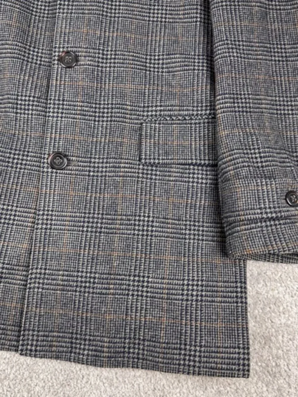 Banana Republic Men’s Wool Gray Glen Plaid Topcoat Trench Jacket Pea Coat Large